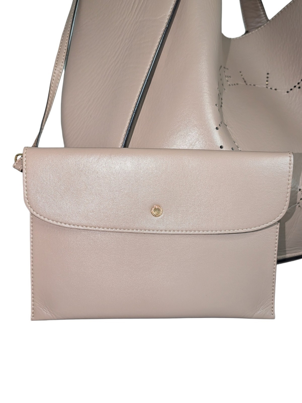 Stella McCartney Large Perforated Logo Taupe Shoulder Bag - Picture 6 of 11